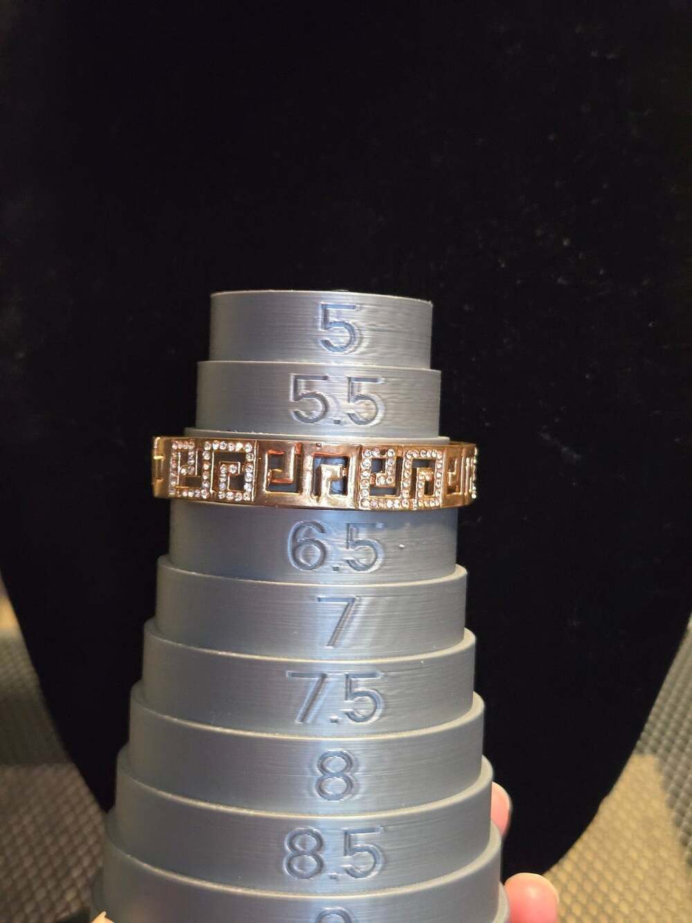 Rose Gold Plated Greek Key Meander Pattern Cubic Zirconia Hinged Bangle Bracelet